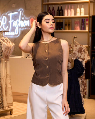 Blusa de lino tipo chaleco con lazo - Be Fashion Store