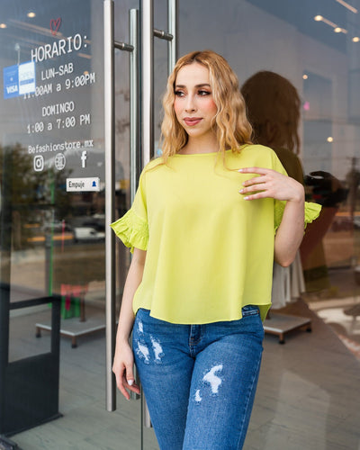 Blusa de manga corta corrugada con volantes - Be Fashion Store