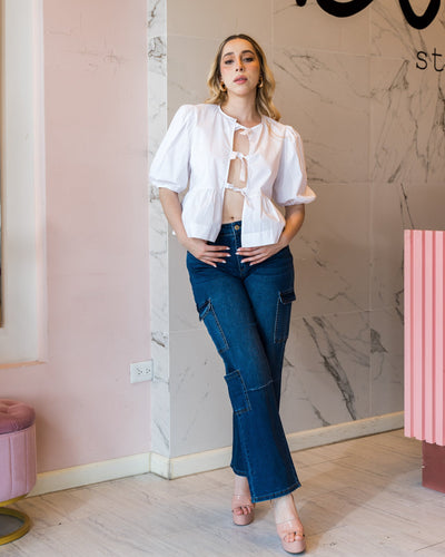Blusa de mangas abullonadas lazos frontales - Be Fashion Store