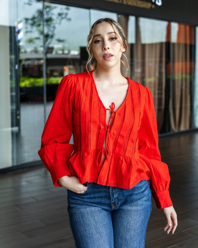 Blusa peplum con ribete de encaje estilo bohemio - Be Fashion Store