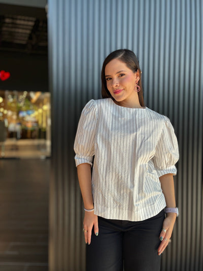 Blusa rayas con manga abullonada y botones - Be Fashion Store