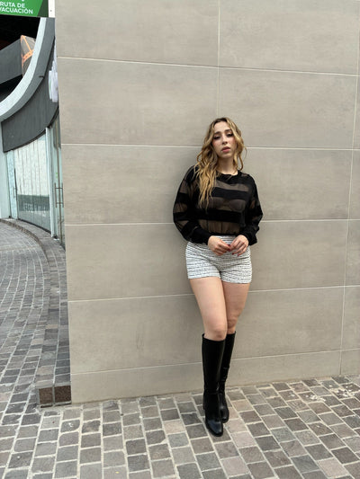 Blusa sheer stripe manga larga - Be Fashion Store