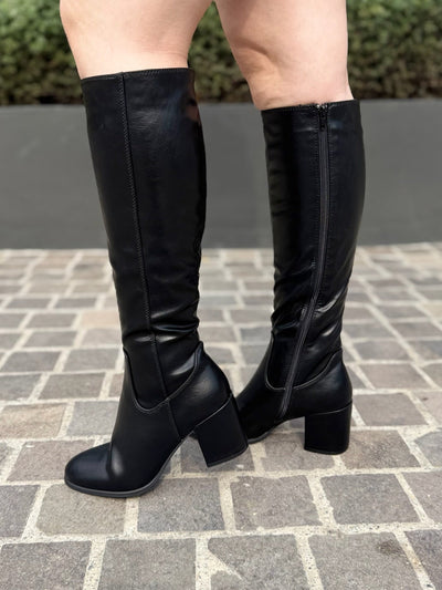 Bota alta solida con tacon estilizado - Be Fashion Store