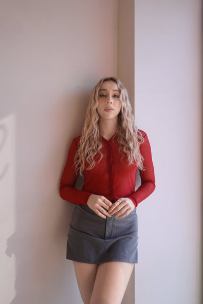 Camisa crop de malla manga larga - Be Fashion Store