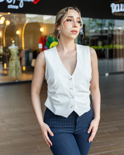 Chaleco de escote en v y plisados - Be Fashion Store