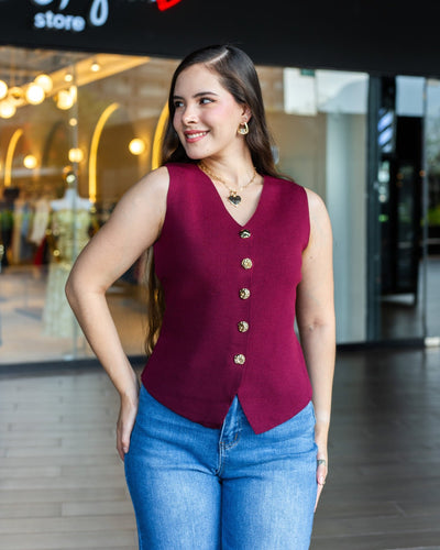 Chaleco de punto con botones dorados - Be Fashion Store