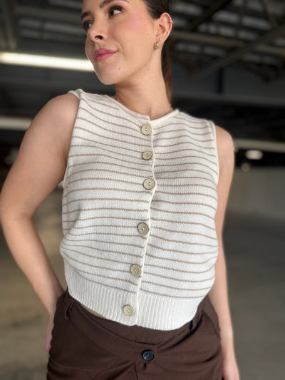 Chaleco punto rayas beige botones XL - Be Fashion Store