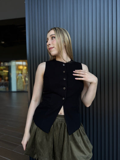 Chaleco sastre tipo suede acanalado - Be Fashion Store