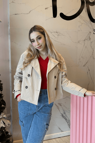 Chaqueta trench crop cruzado con botones - Be Fashion Store
