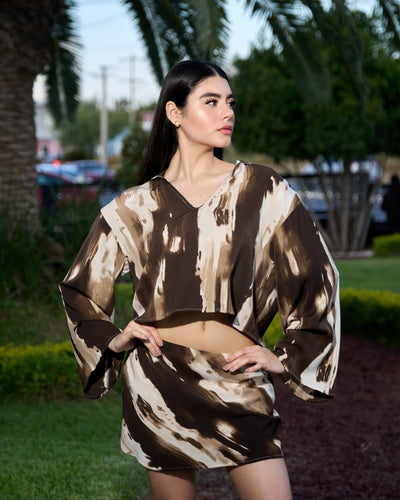 Conjunto blusa y falda estampado abstracto - Be Fashion Store