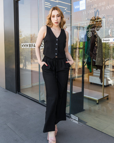 Conjunto chaleco corto y pantalón wide leg - Be Fashion Store