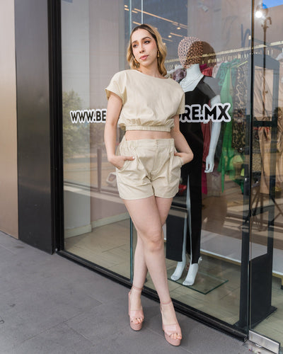 Conjunto de lino top y short raglan - Be Fashion Store