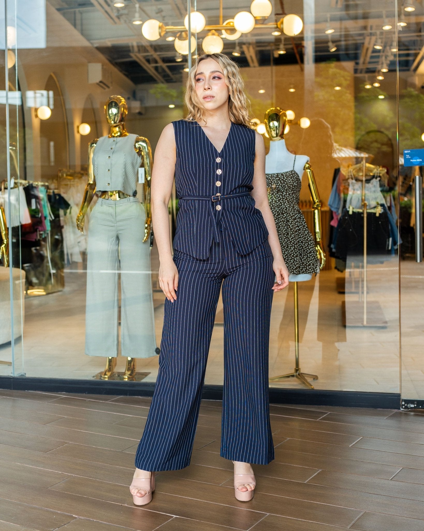 Conjunto sastre a rayas sin mangas - Be Fashion Store