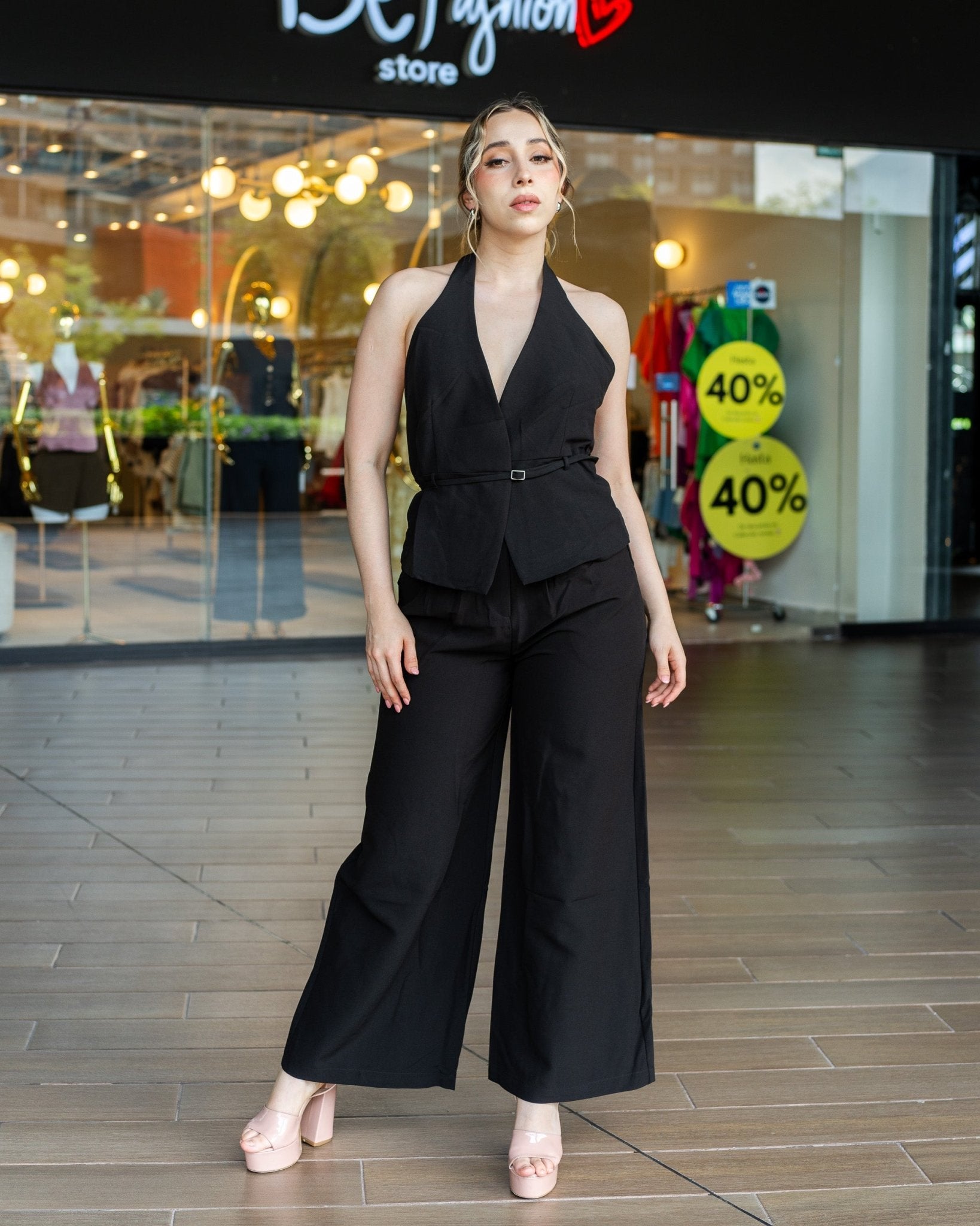 Conjunto top halter con cinturón y pantalón - Be Fashion Store