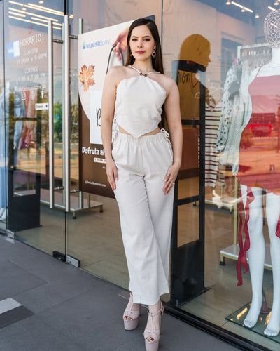 Conjunto top halter y pantalones anchos - Be Fashion Store