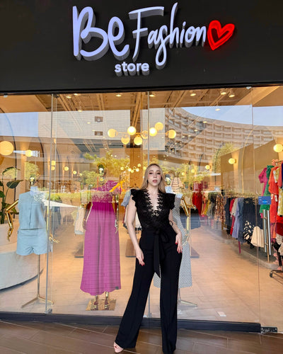 Jumpsuit de escote en v con encaje - Be Fashion Store