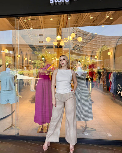 Pantalón anchos de cintura alta a rayas - Be Fashion Store