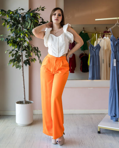 Pantalón wide leg de satín tiro alto - Be Fashion Store