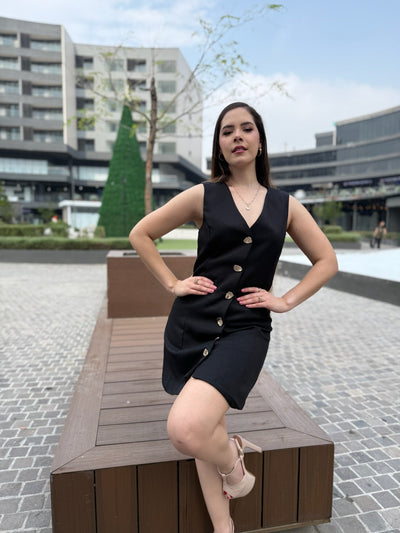 Vestido corto con botones metálicos - Be Fashion Store