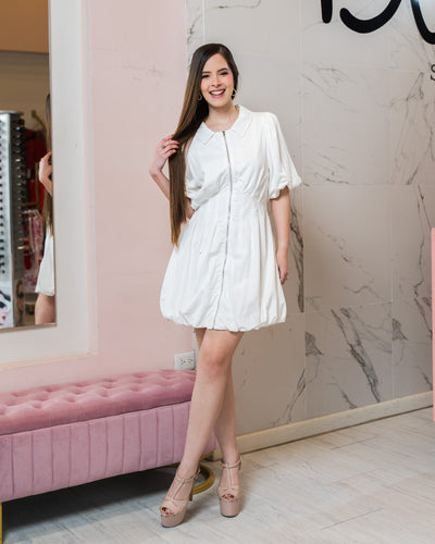 Vestido corto cremallera y manga abullonada - Be Fashion Store