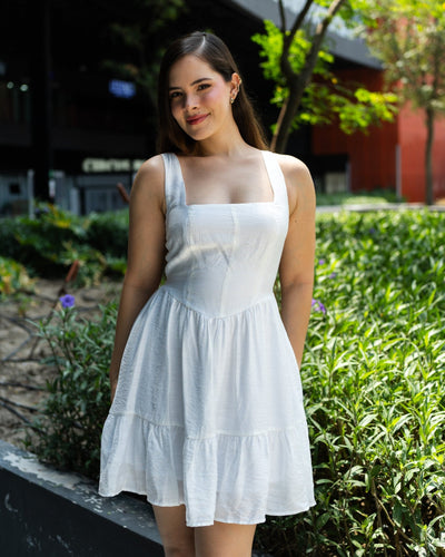 Vestido corto de escote cuadrado textura - Be Fashion Store