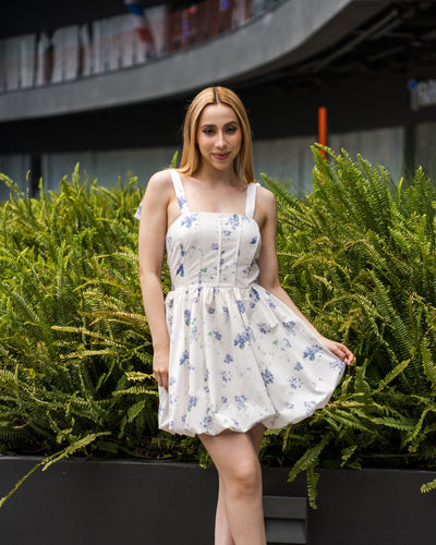Vestido corto floral burbuja pliegues - Be Fashion Store