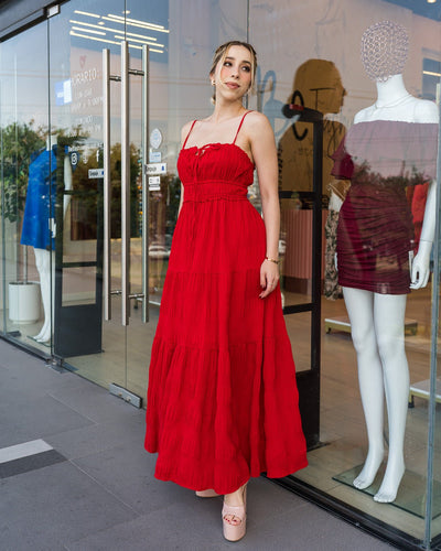 Vestido largo con lazo y textura corrugada - Be Fashion Store
