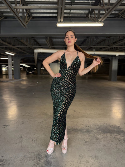 Vestido largo lentejuelas geométricas - Be Fashion Store