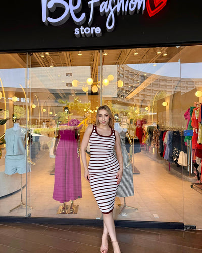 Vestido midi a rayas de punto - Be Fashion Store