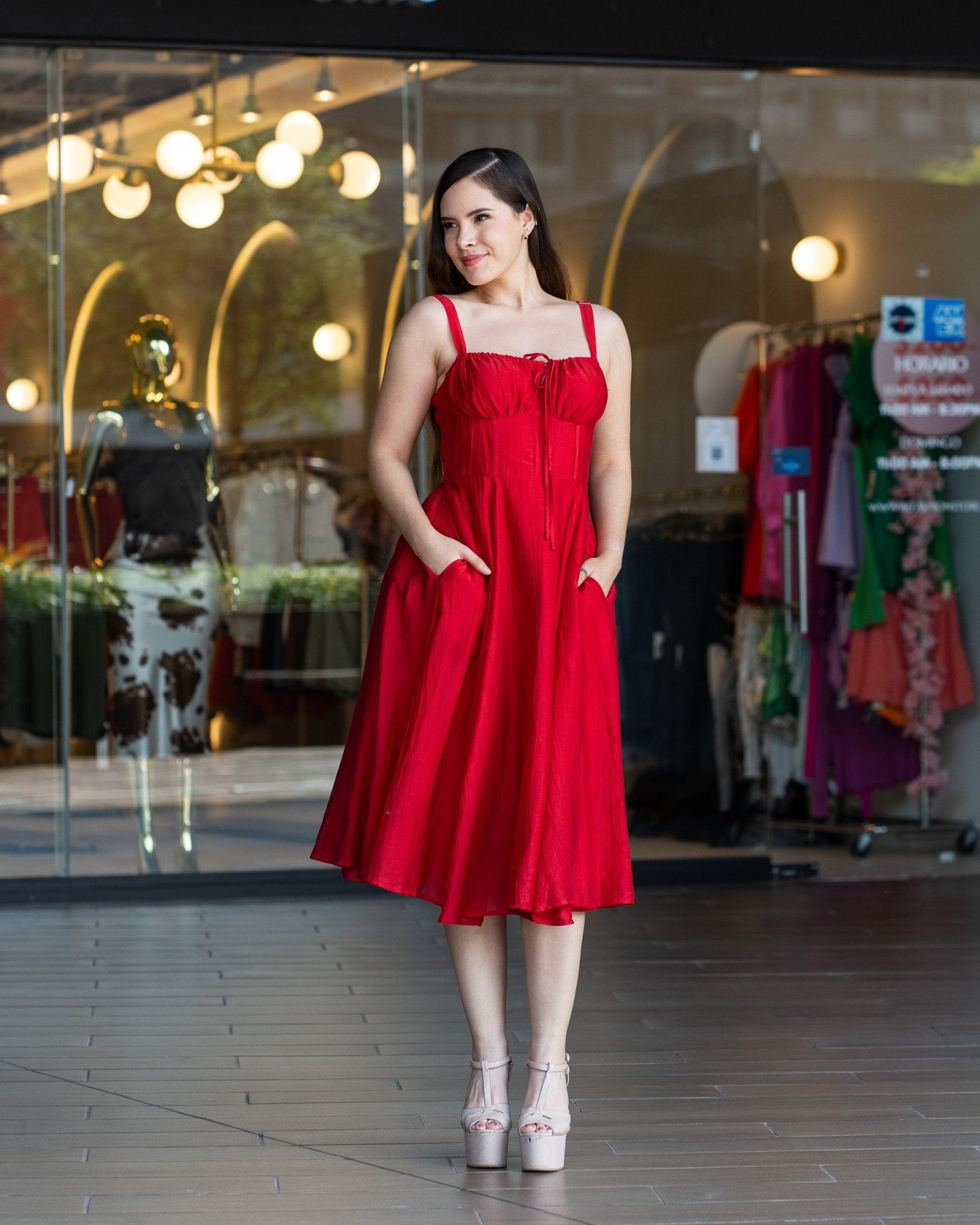 Vestido midi bustier y corset corte A - Be Fashion Store
