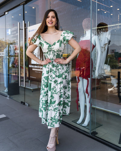 Vestido midi estampado corrugado con vuelo - Be Fashion Store