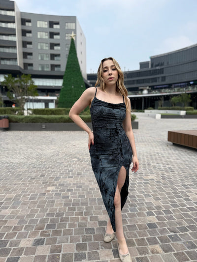 Vestido midi tie - dye slip con abertura - Be Fashion Store