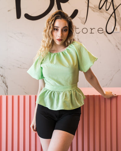 BLUSA BUBBLE SLV PEPLUM WITH CUT OUT BACK - Be Fashion Store