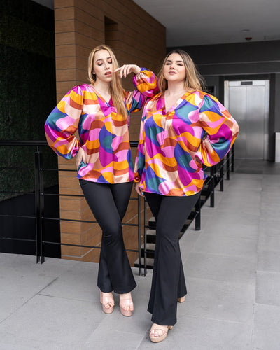 Blusa satín estampada multicolor - Be Fashion Store