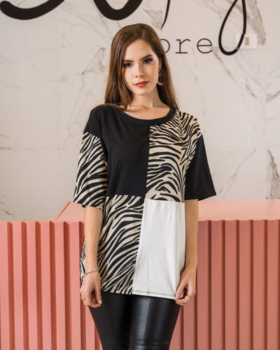 Blusa Span Jersey Color Block With Print Zebra - Be Fashion Store