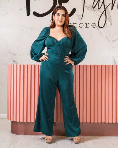 Jumpsuit long sleeve satin ruched bustier - Be Fashion Store