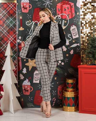Pantalón de tiro alto tweed - Be Fashion Store