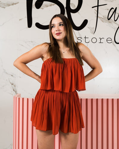 Romper plisado de tirantes con volantes - Be Fashion Store