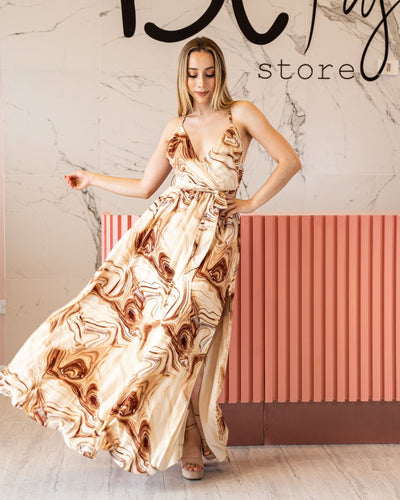 Vestido Maxi Marble Wrapped Waist Tie Slitted - Be Fashion Store